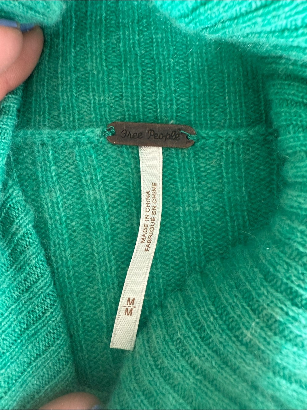 Free People Cashmere Teal Ribbed Turtleneck Sweater